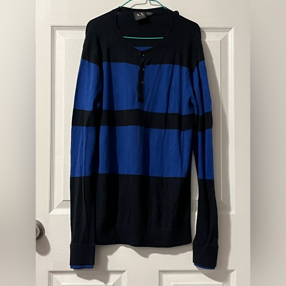 Armani Exchange Large Men’s Size Sweater Blue Black Large Square Pattern